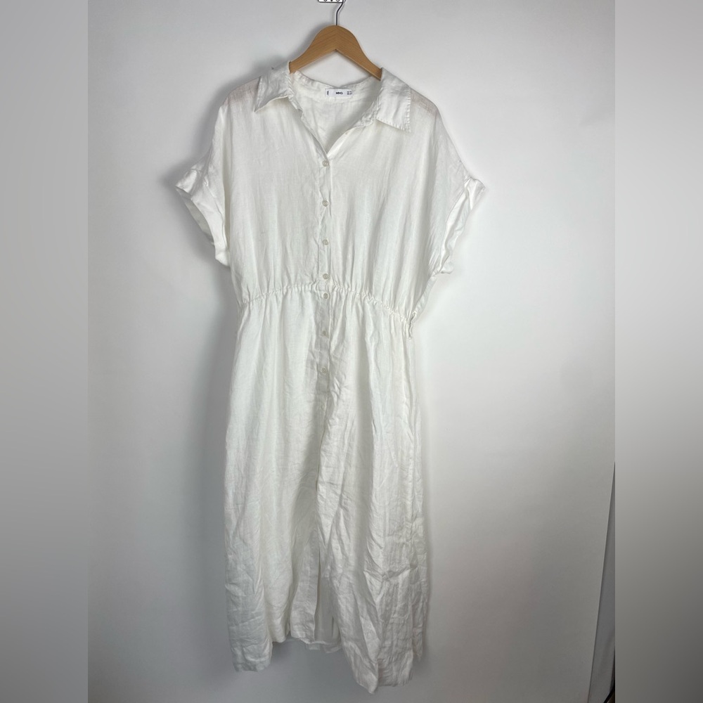 Mango 100% Linen‎ Shirt Dress White, Size XXL (US 12)